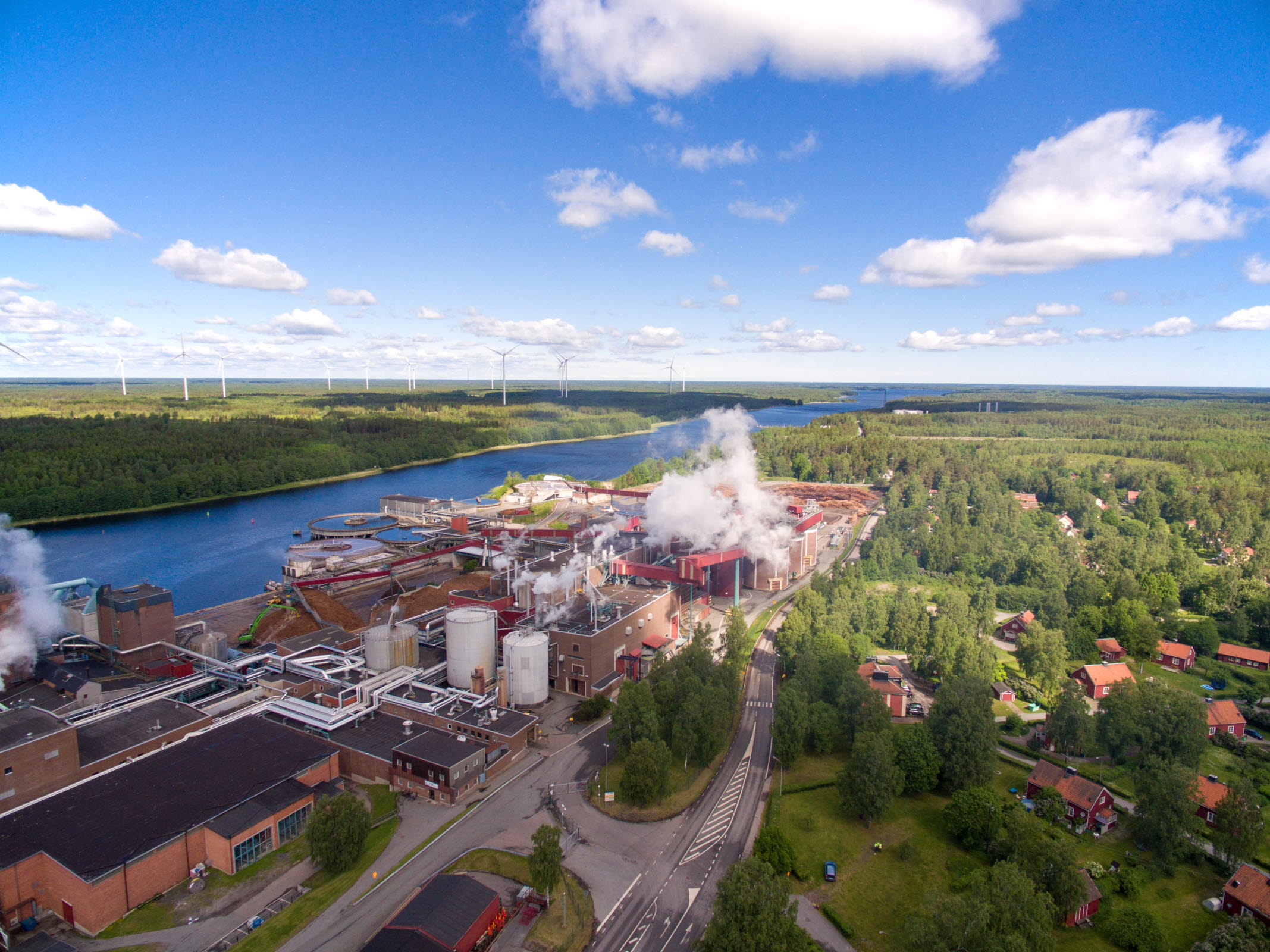 Aerial photo of Hallsta paper mill on a sunny summer day Aerial photo of Hallsta paper mill on a sunny summer day